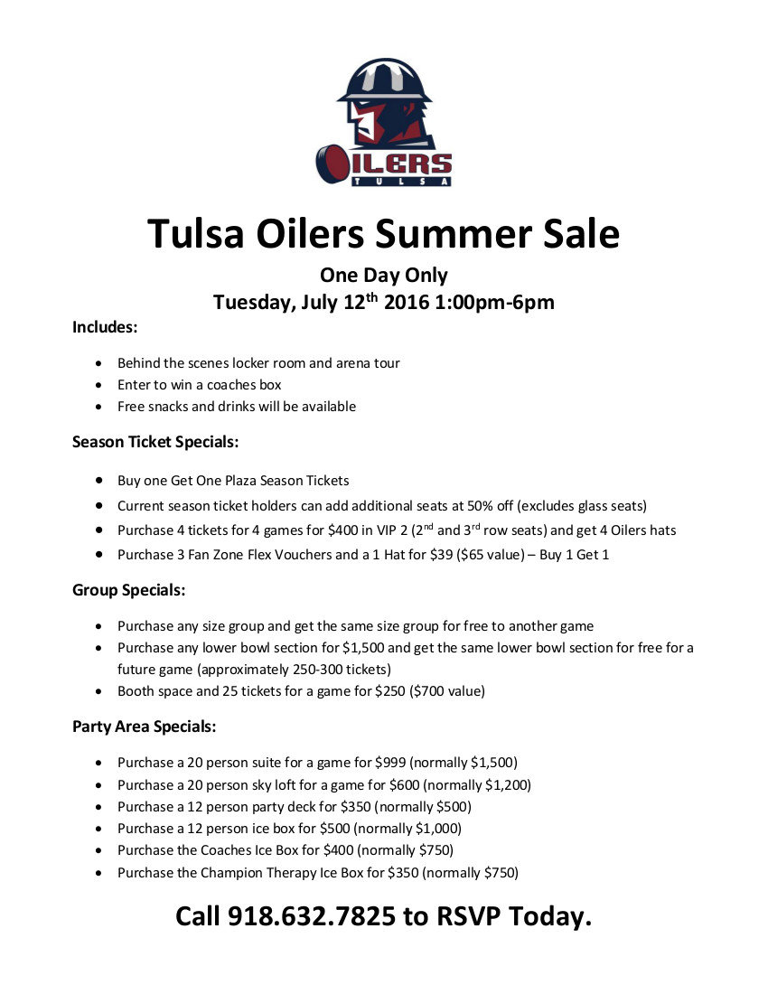 Tulsa Oilers Summer Sale